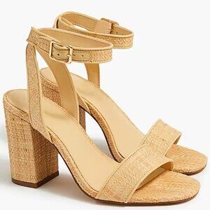 J Crew Factory Raffia Peep Toe Block Heels Size 10
